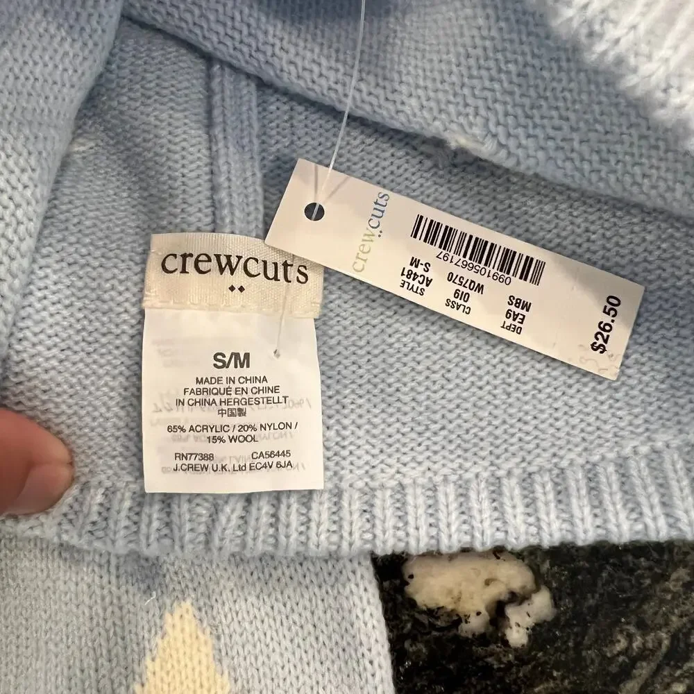 NWT  J. Crew Girls' Light Blue W/Stars Knit Hat/Beanie - SIZE S/M